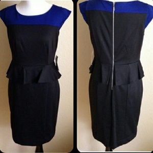 Evan Picone Black & Blue peplum cap sleeve